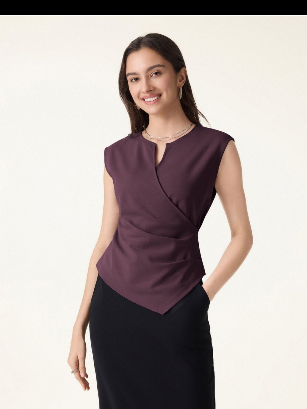 New OGL Sz L Suplice Wide Shoulder Draped Top in Plum